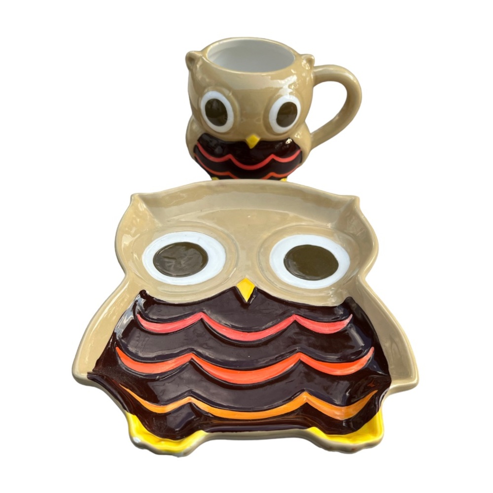 Owl Plate Dish and Cup Mug Set by Mesa Home Products